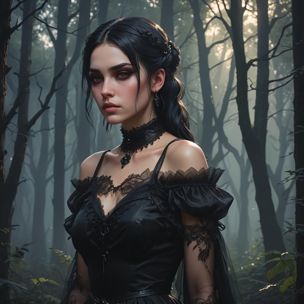 Gothic Girl in Volumetric Fog, Hyperdetailed Portrait