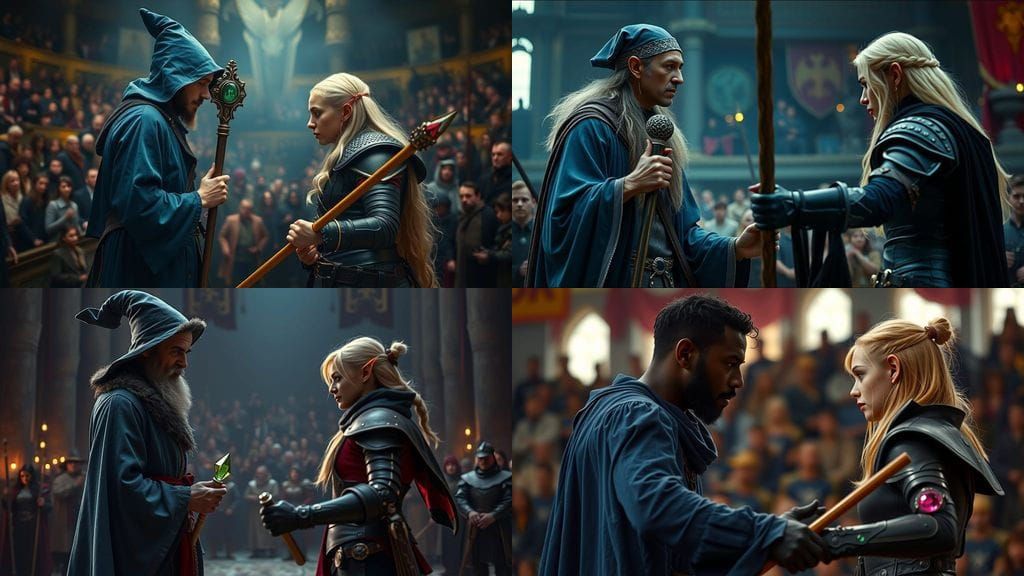 Epic Wizard Duel in a Fantasy Arena