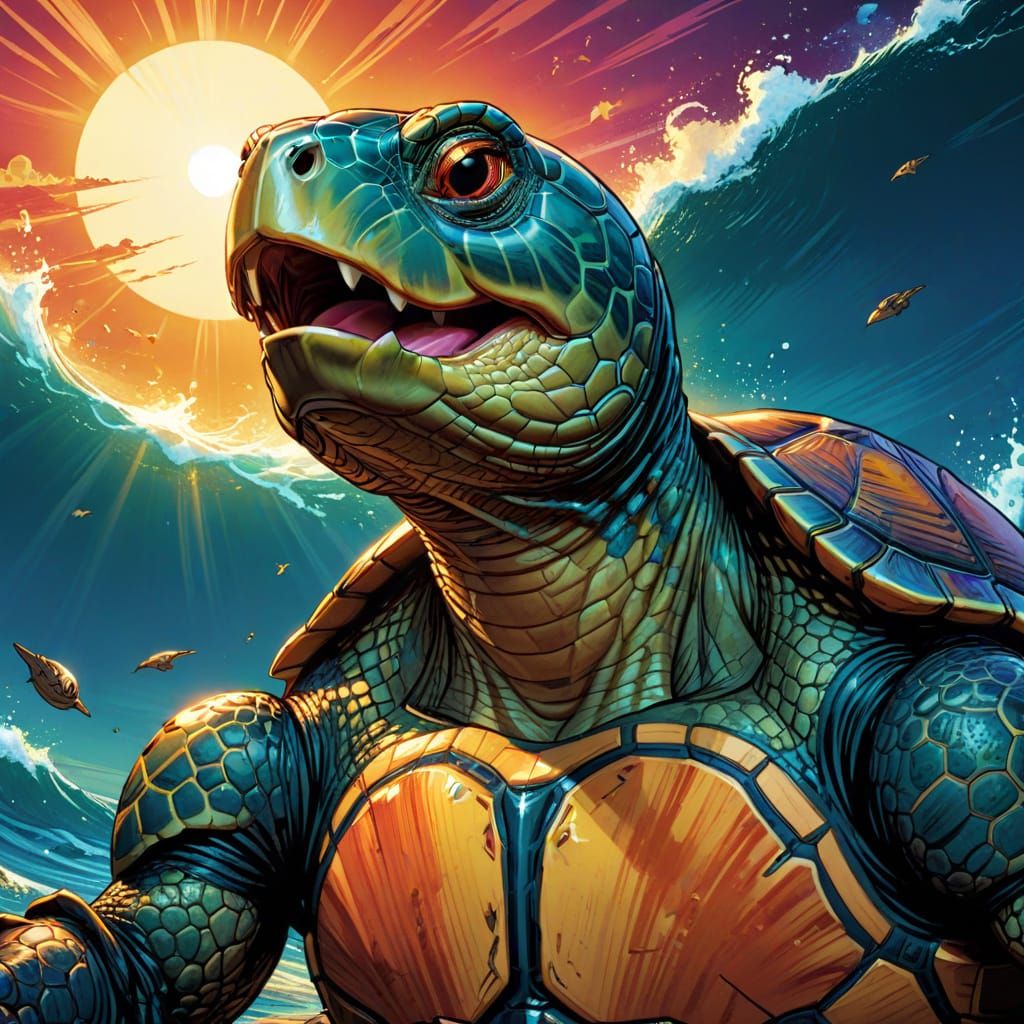 Singing Turtle in Comic Book Style