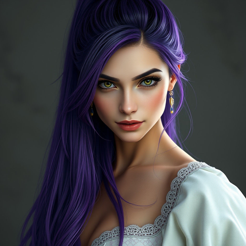 Violet-Haired Woman in Flowing Dress: Fantasy Concept Art