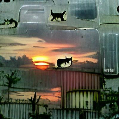 Sunset Serenade: Cat Plays Trumpet