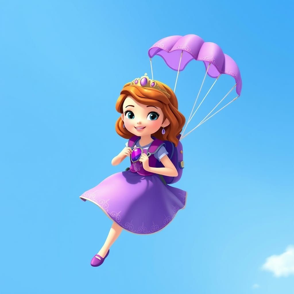 Princess Sofia Skydiving: Whimsical Disney-Style Art