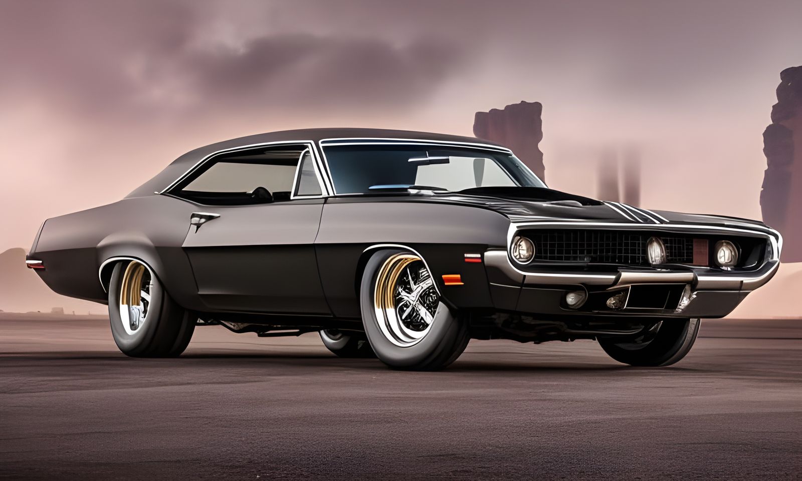 Detailed Black Muscle Car Digital Painting