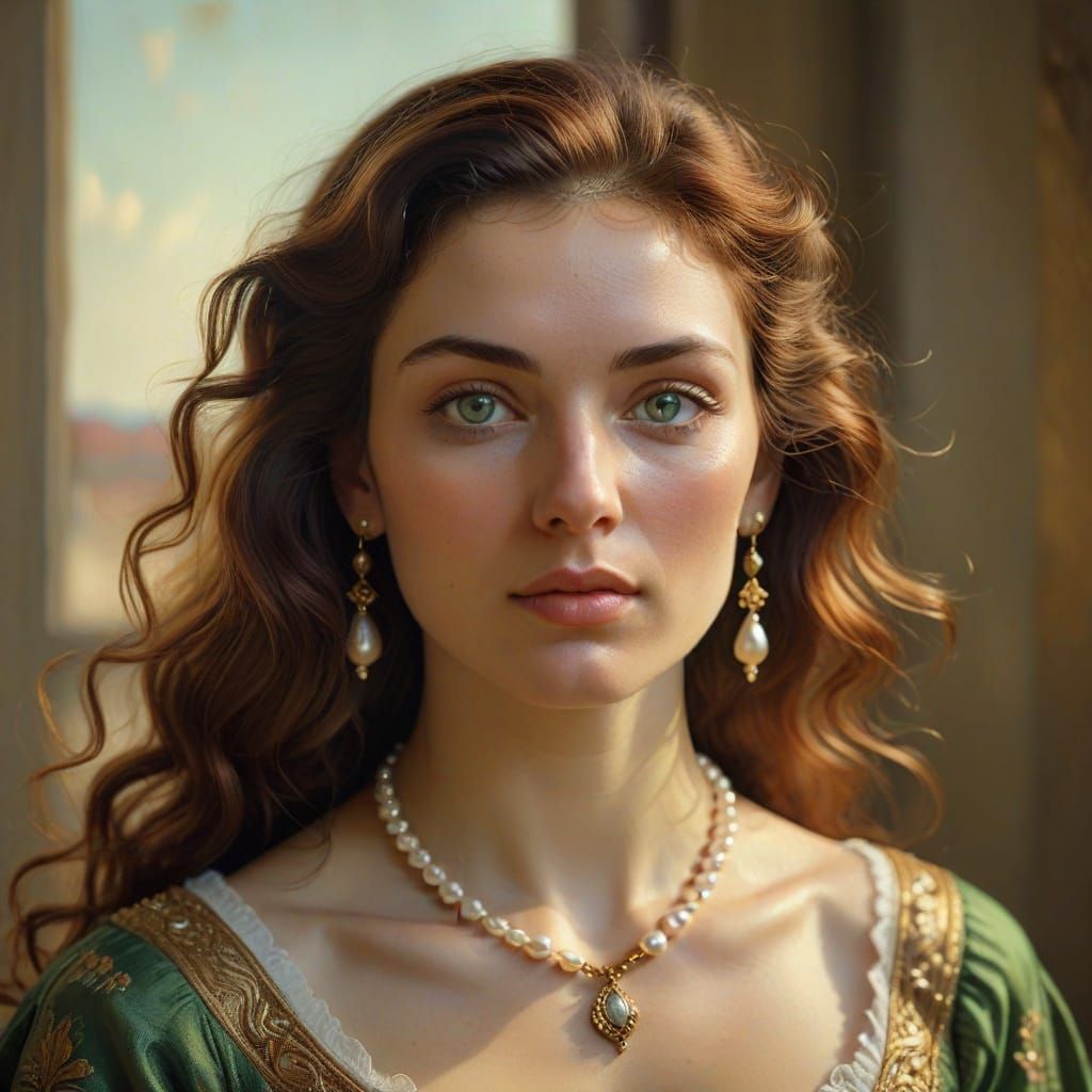 Italian Renaissance Beauty with Green Eyes