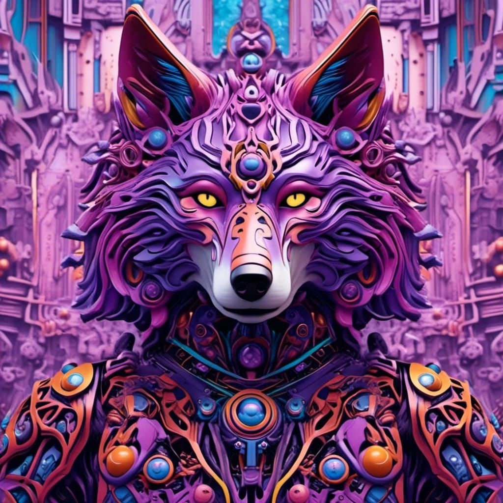 <lora:Wolf 2:1.0> Mecha purple wolf  wolf Jim Burns, Pablo P...