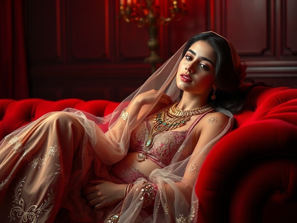 Elegant Persian Beauty in Sultry Red Ambiance