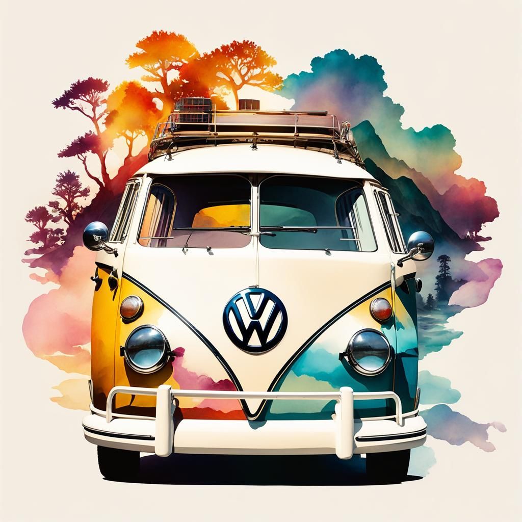 California Road Trip Memories in Watercolor Style