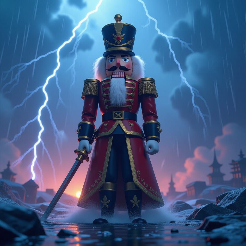 Majestic Nutcracker in Raging Thunderstorm Matte Painting