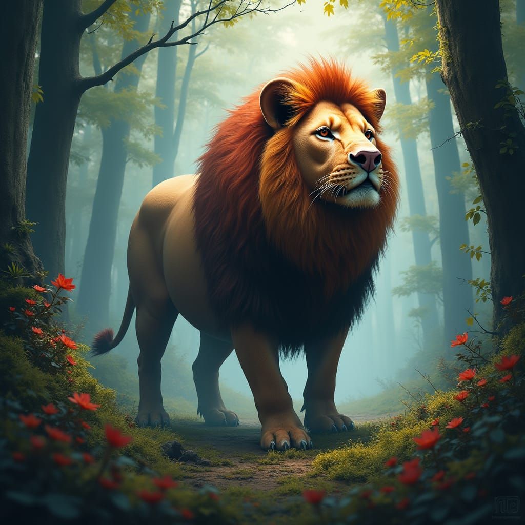 Majestic Lionpig in German Forest: Matte Painting