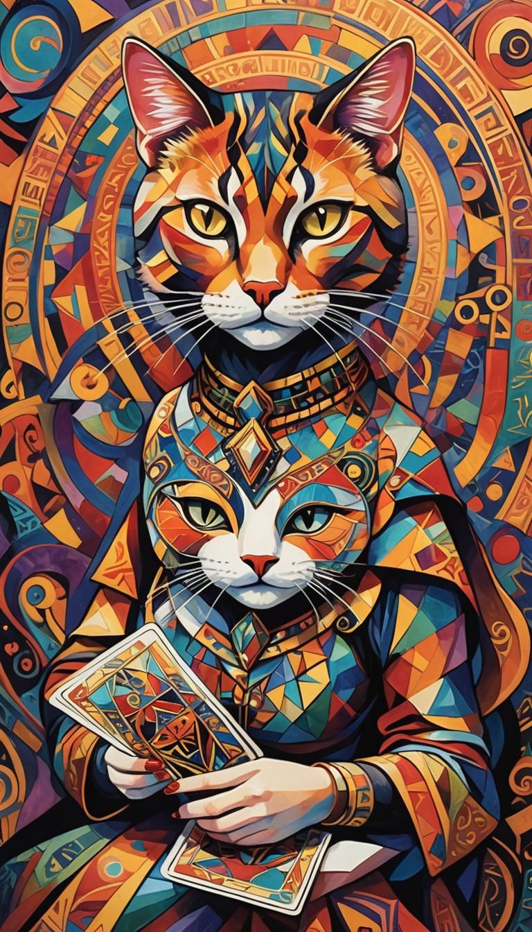 Cubist Cat Girl Tarot Card Art