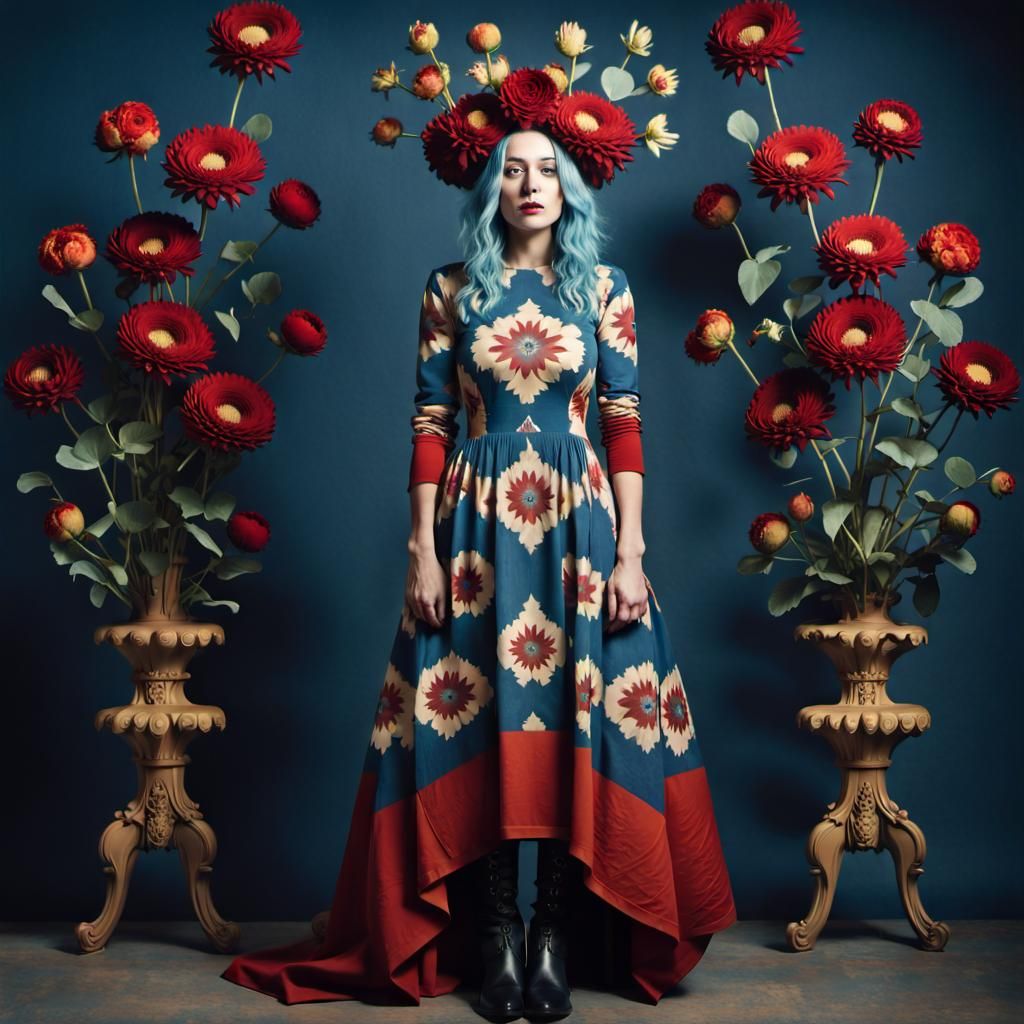 Golden Woman in Rorschach Dress, Surreal Fashion