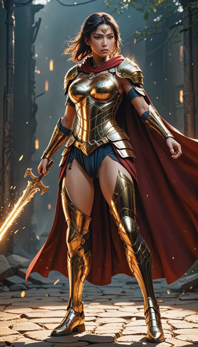 Anime Warrior Woman in Battle: Dynamic Illustration