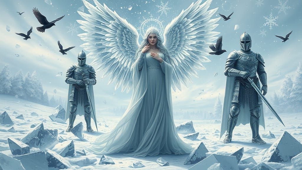 Winter Angel Shatters Broken Mirrors in a Kaleidoscope of Ic...