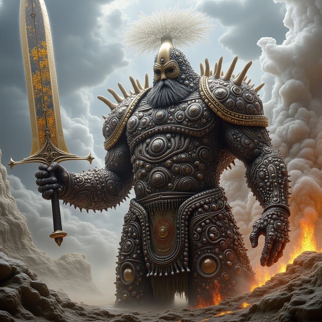 Majestic Armored Warrior in a Fantasy Landscape