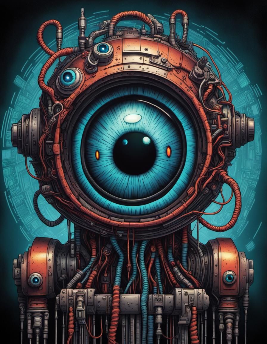Cybernetic Eyeball Illustration in Cyberpunk Style