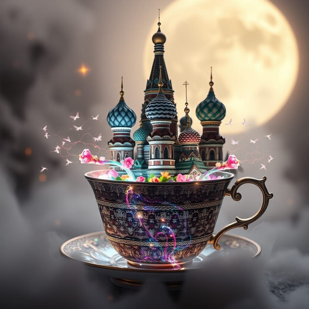 Miniature Saint Basil's Cathedral in Teacup