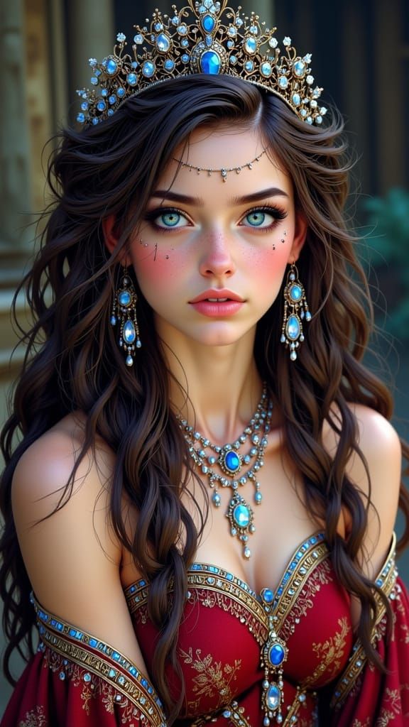 Radiant Goddess-Queen Portrait in High Fantasy Style