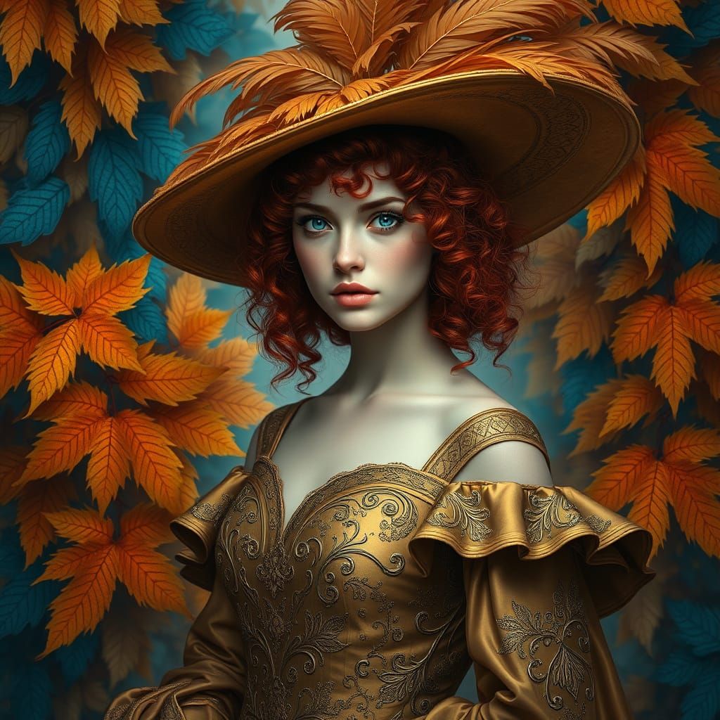 Ethereal Redhead Enchantress in Autumnal Dreamscape