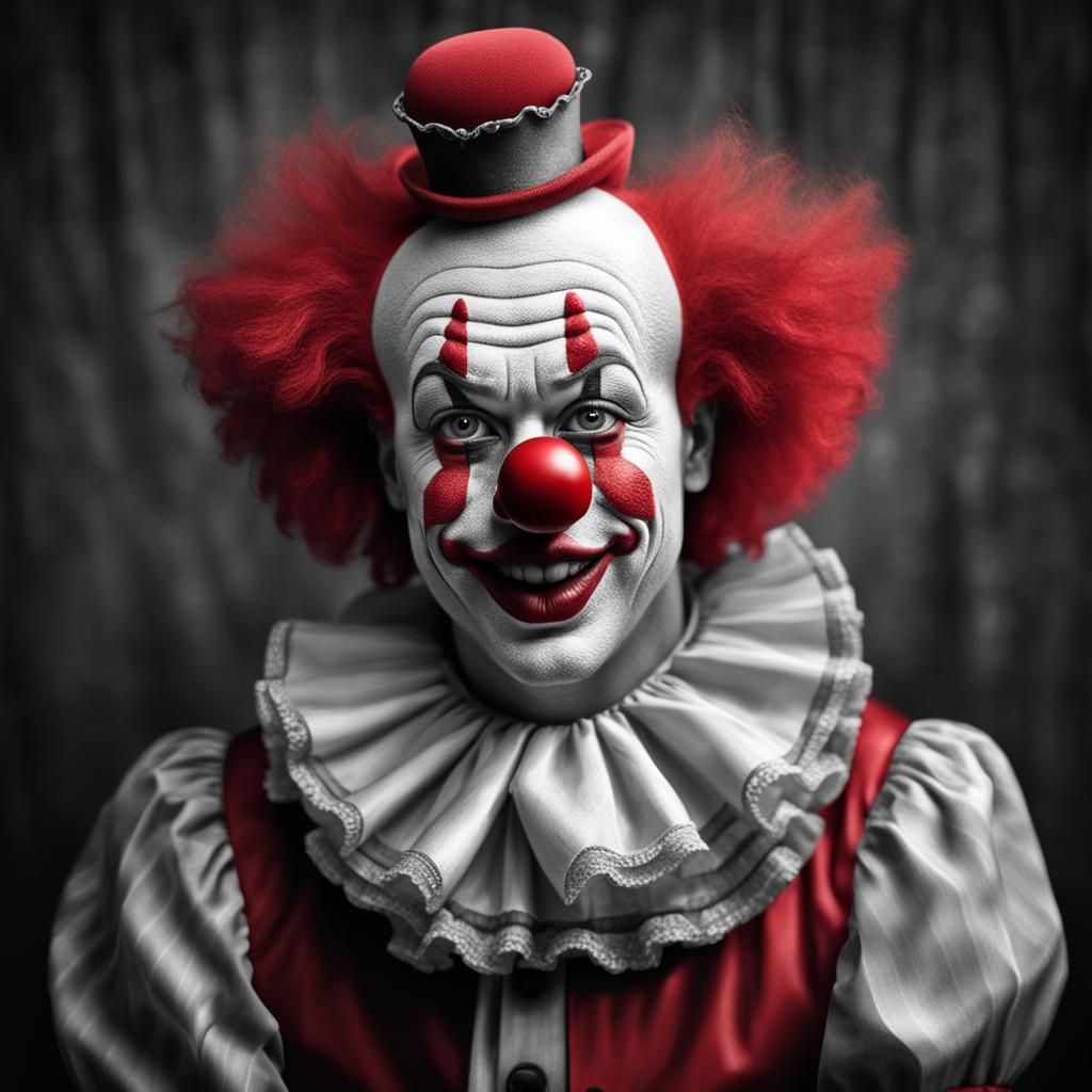 Monochrome Clown with Red Accents