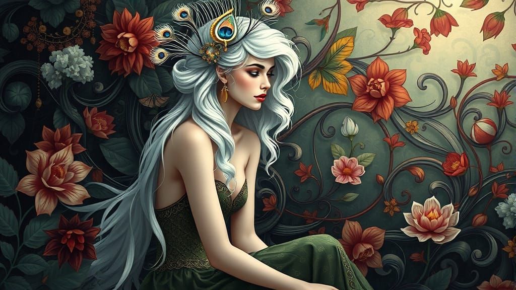 Elegant Woman in Art Nouveau Garden