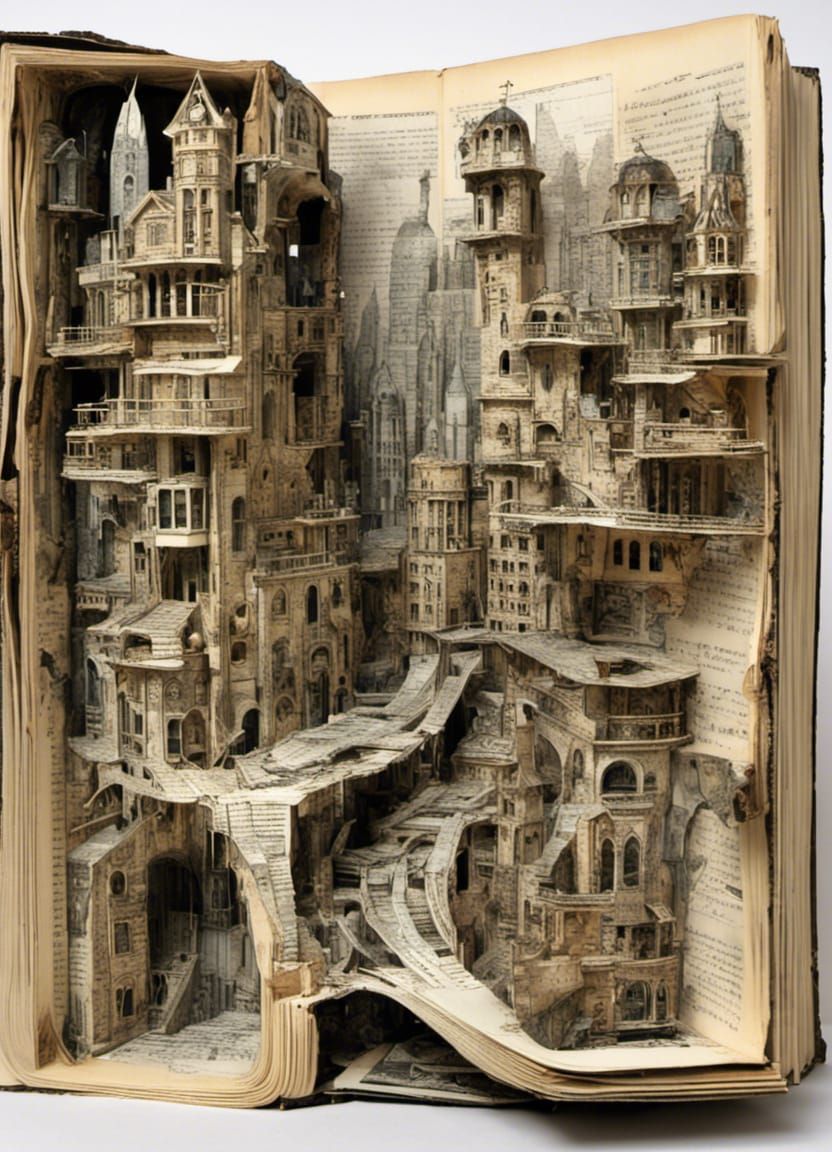 Fantasy Cityscape Book Art Sculpture