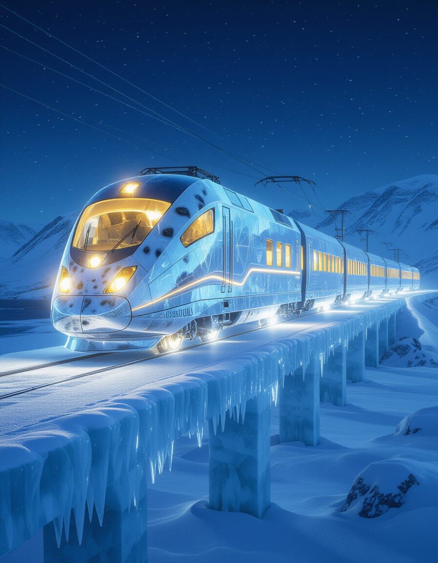 Futuristic Snow Train in Arctic Norway