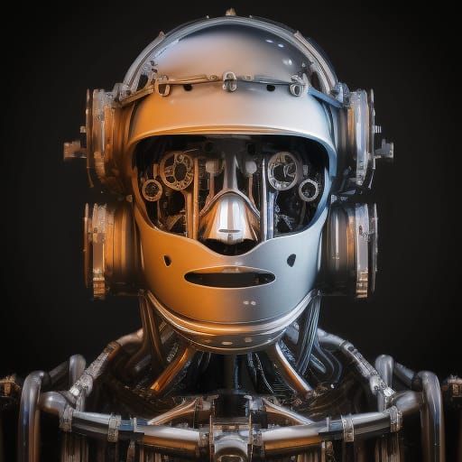 Mechanical Man with Sapphire Eyes in Digital Painting
