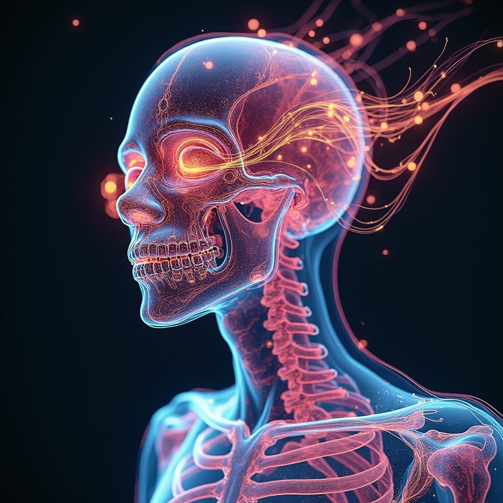 Futuristic Surreal X-Ray Artwork with Cellular Automata