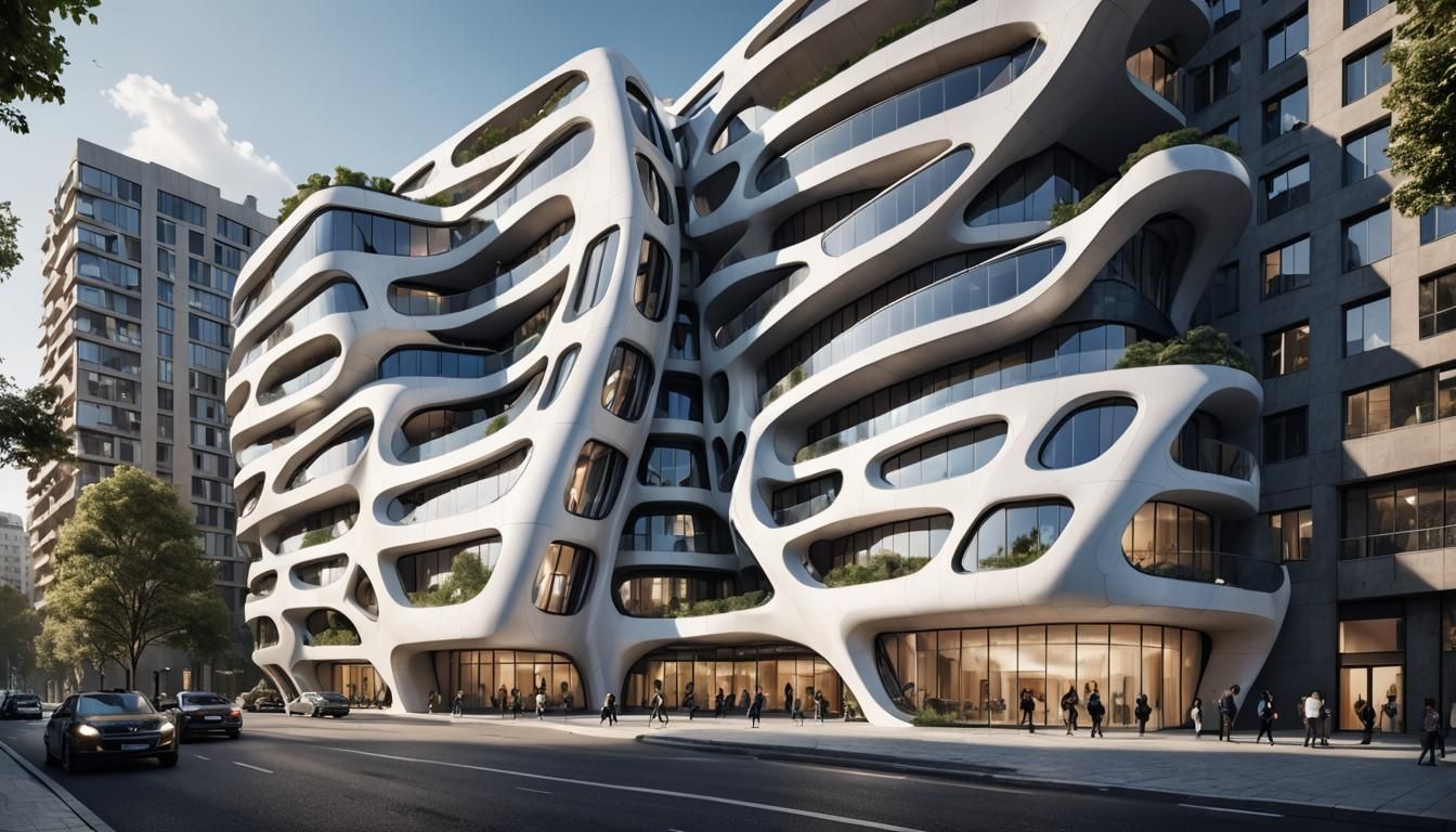 Futuristic Twin Apartment Building in Zaha Hadid Style