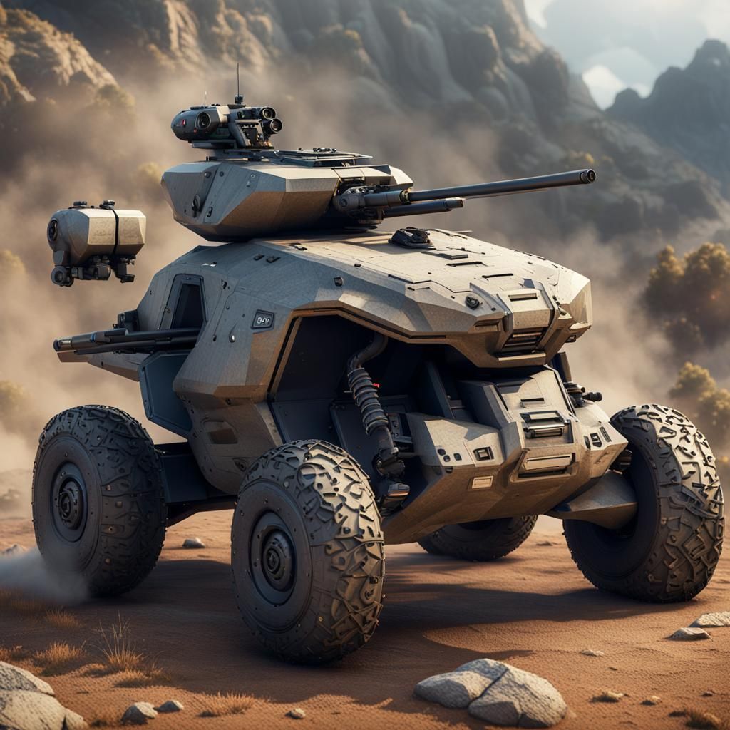 Armored ATV Drone with Heavy Weaponry