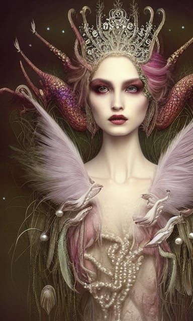 Swan Queen in Intricate Dress, Hyperrealistic Digital Art