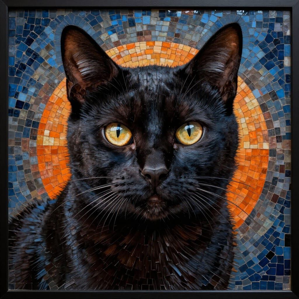 Intricate Mosaic Portrait of a Black Cat