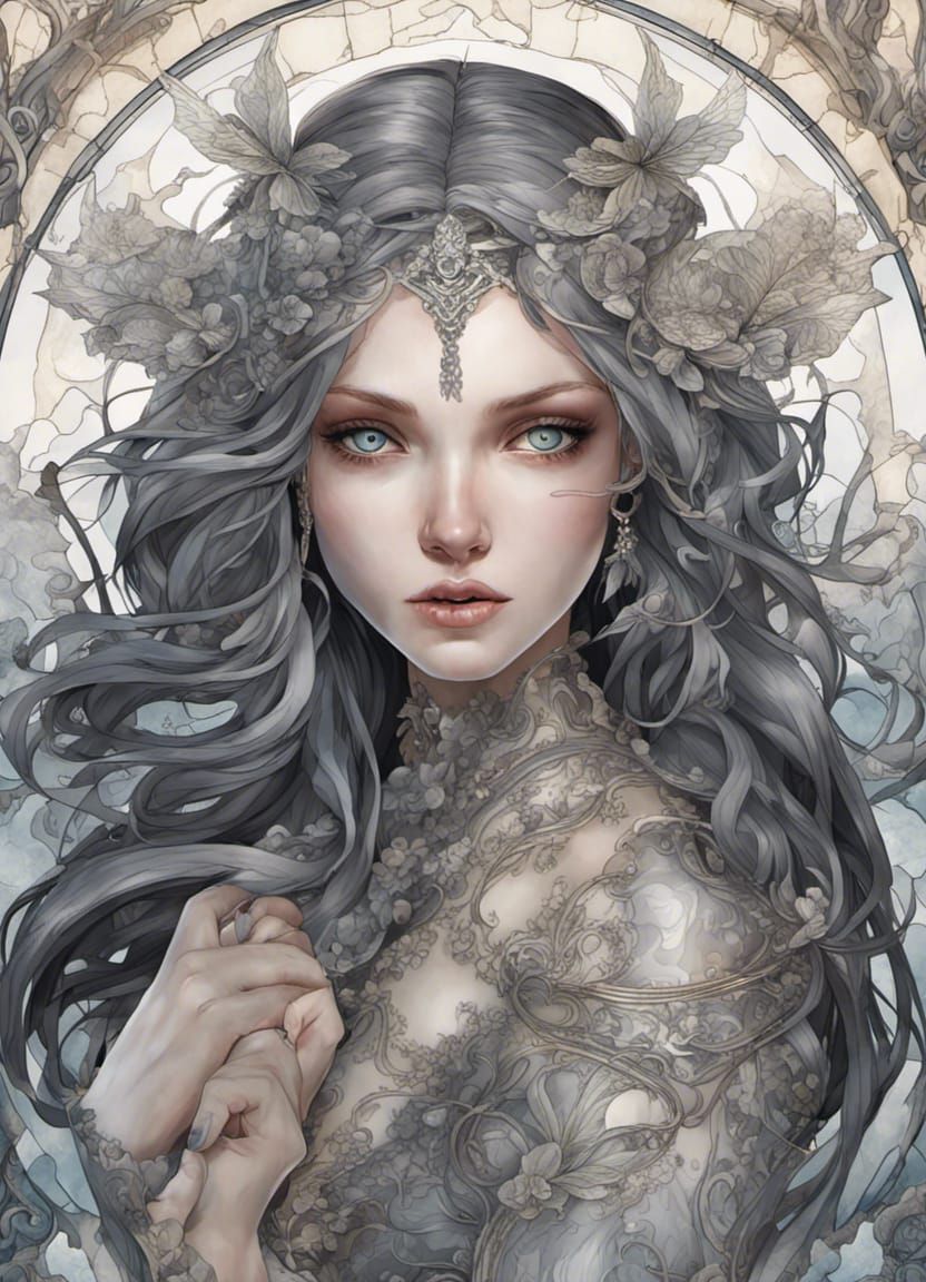 Dark Fairy Goddess in Stained Glass Style