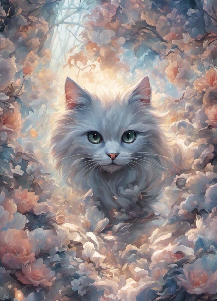 Kitten Surrounded by Glowing Petals in Macro Photography