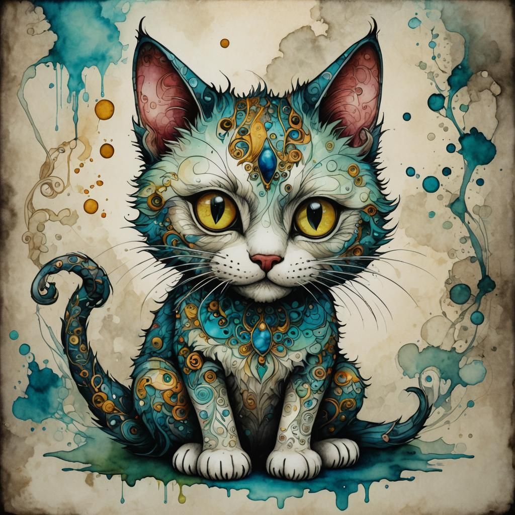Anthropomorphic Cat in Edinburgh: Alcohol Ink Art