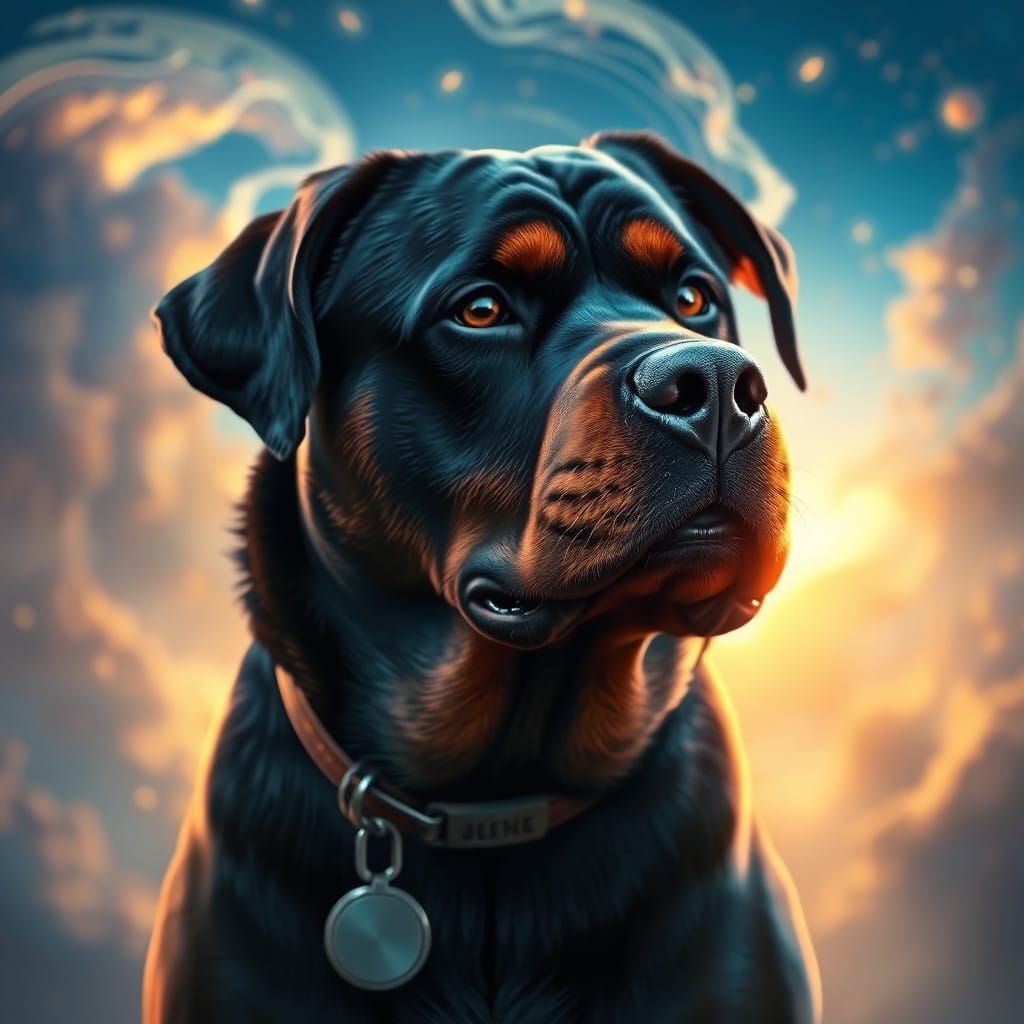 Majestic Rottweiler Illuminated by Divine Light