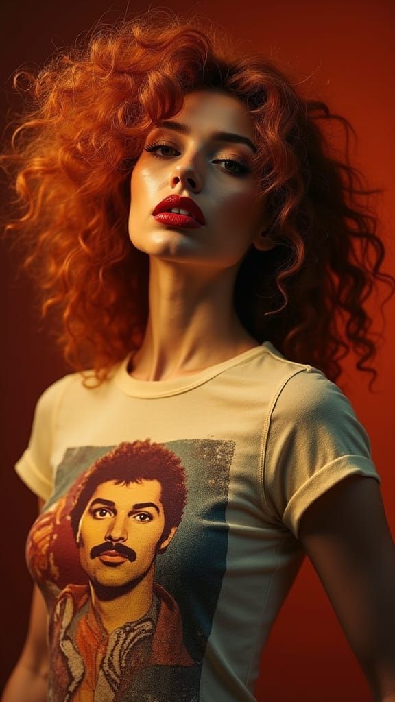 Electrifying Retro Glam Portrait in 1970s Fashion Style