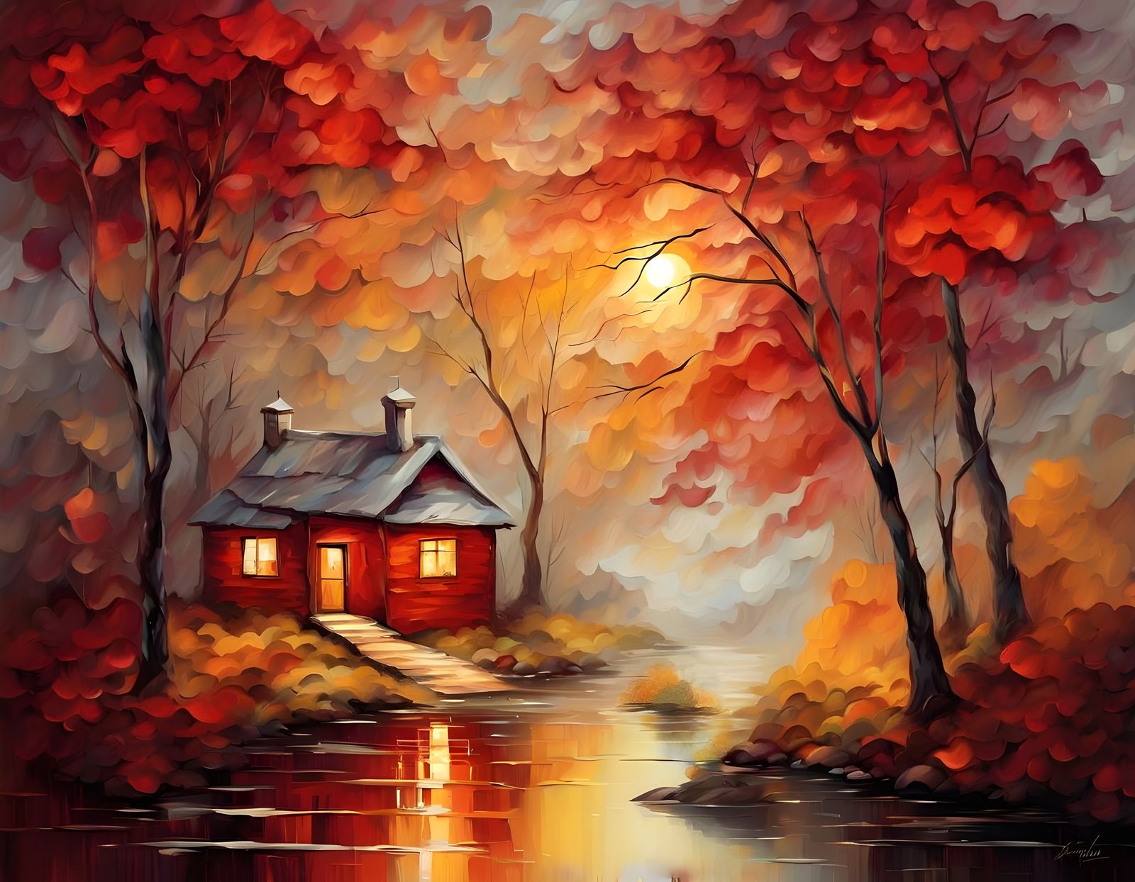 Couple's Romantic Cabin Retreat Among Crimson Leaves