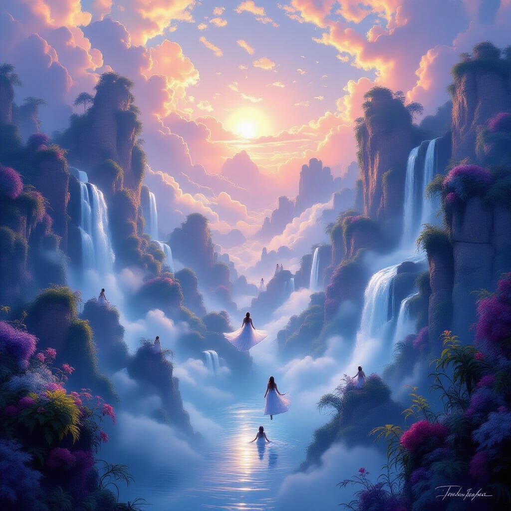 Ethereal Digital Painting of People in a Glowing Wonderland
