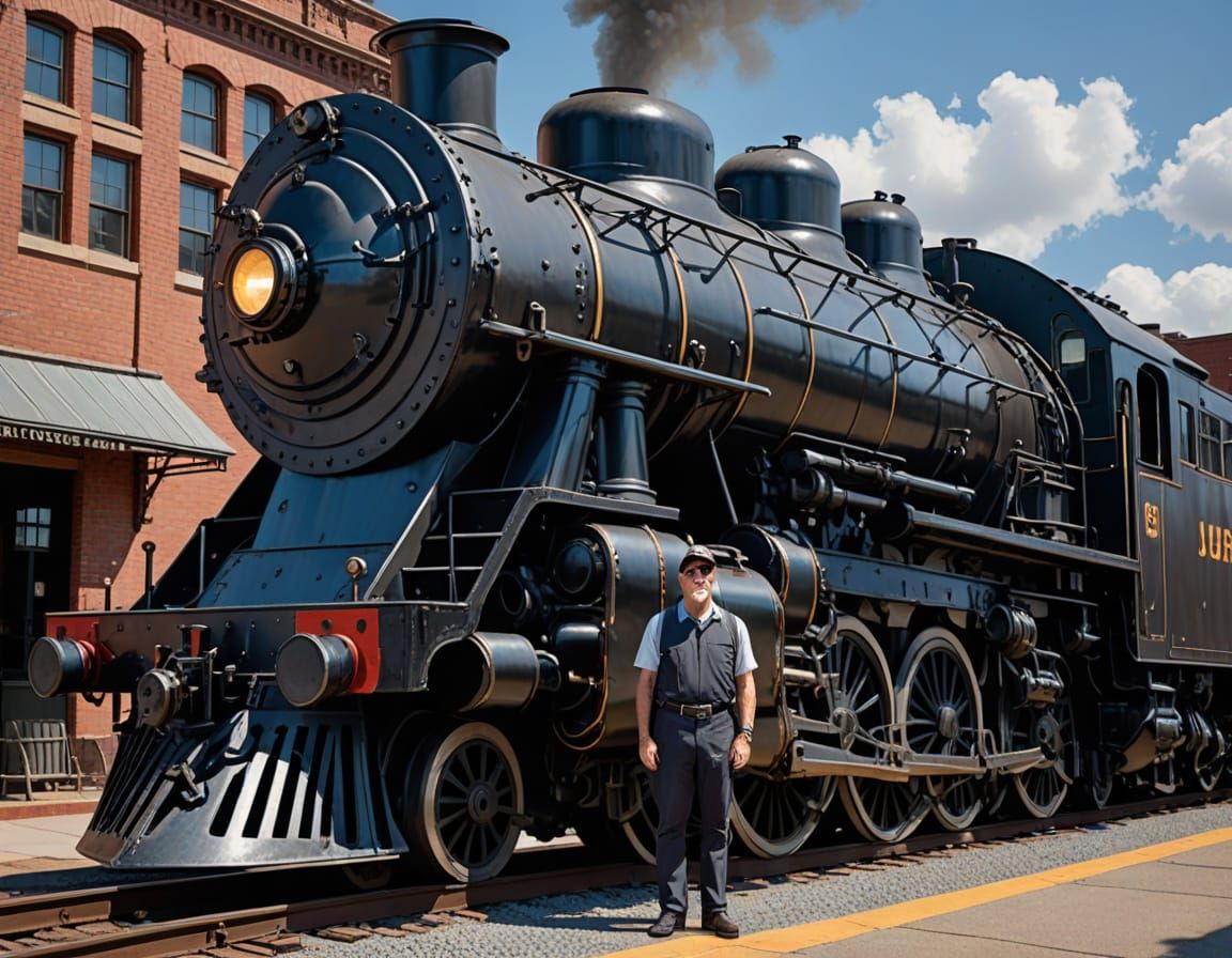 Dapper Train Enthusiast Stands Beside Vintage Locomotive in ...