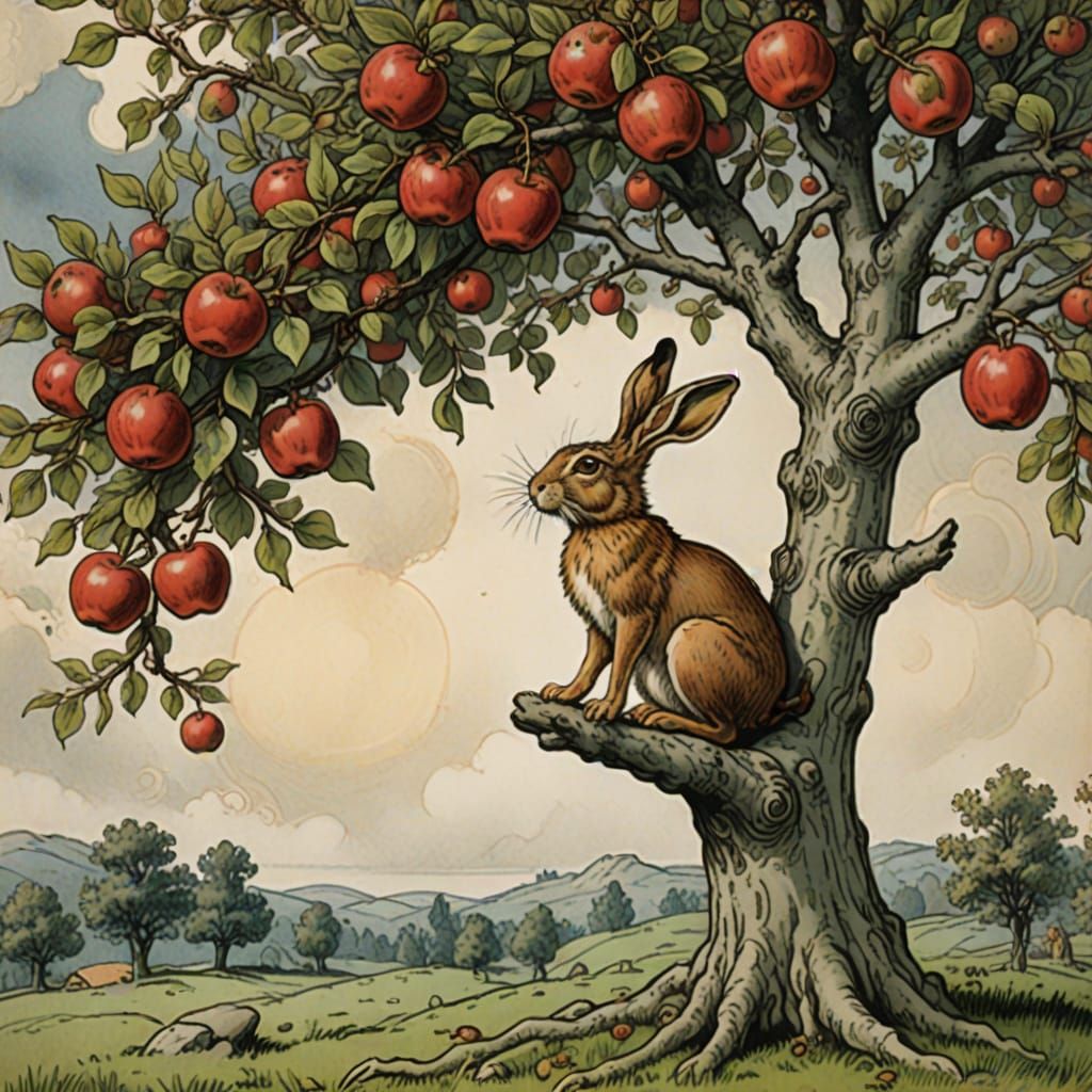 Majestic Apple Tree in Whimsical Style