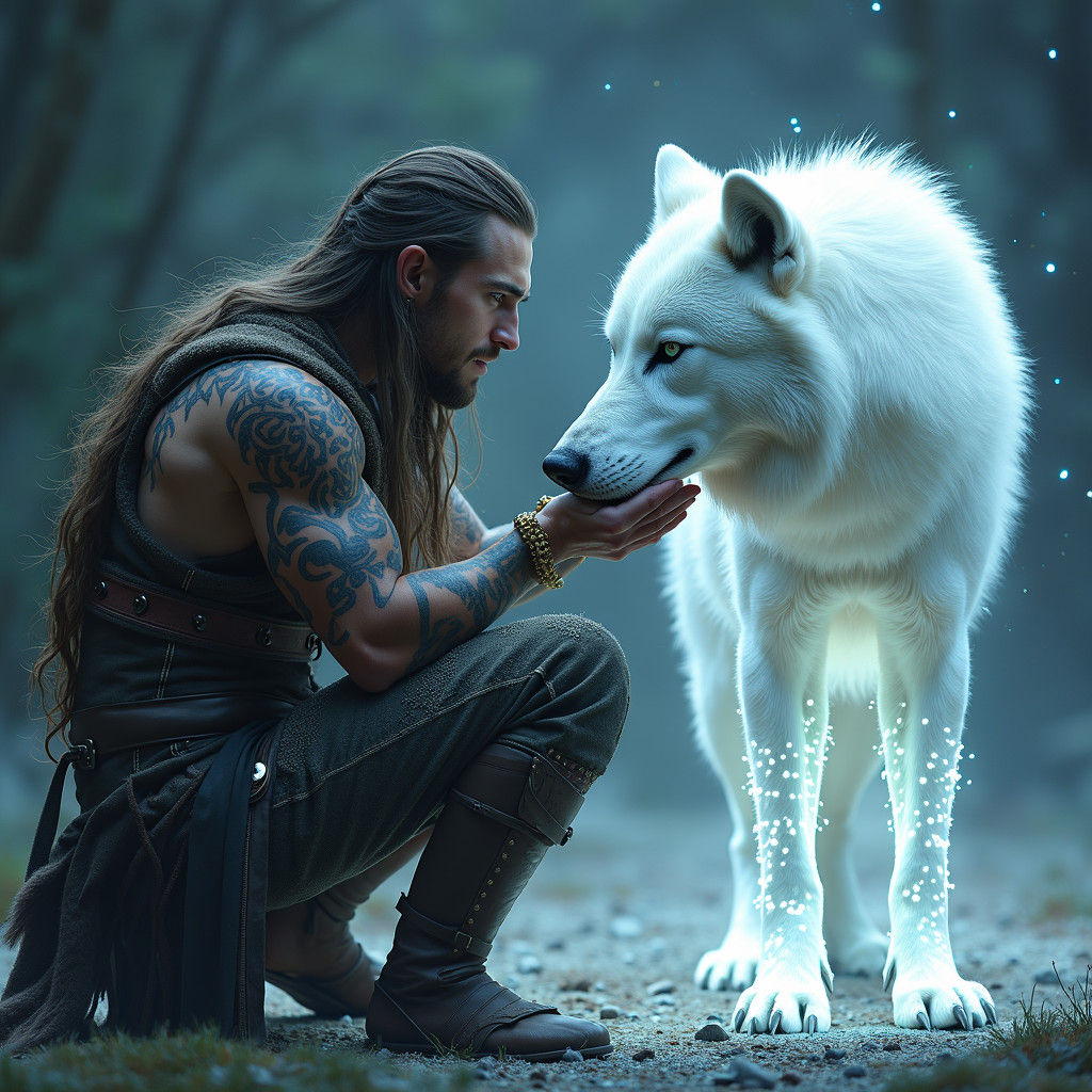 Viking Warrior Bonds with Prismatic Wolf