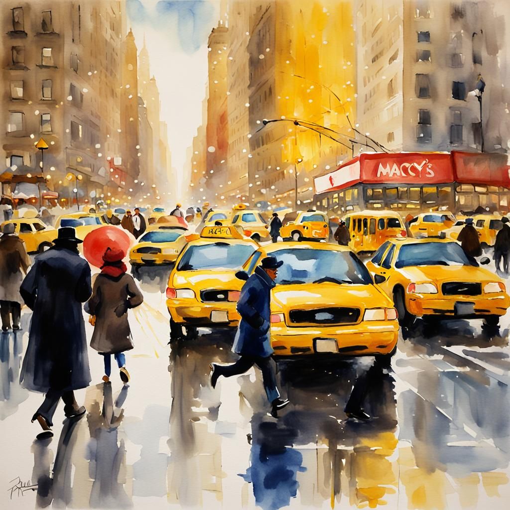 Festive Christmas Shopping Scene in Watercolor Style