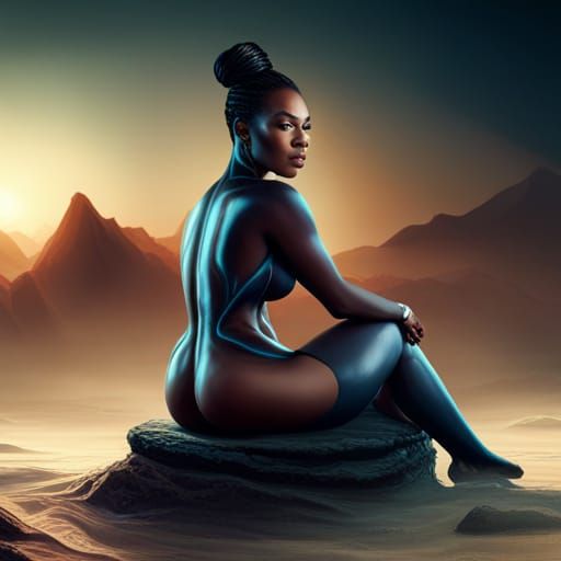 Ebony Goddess: Detailed Matte Painting in Deep Color