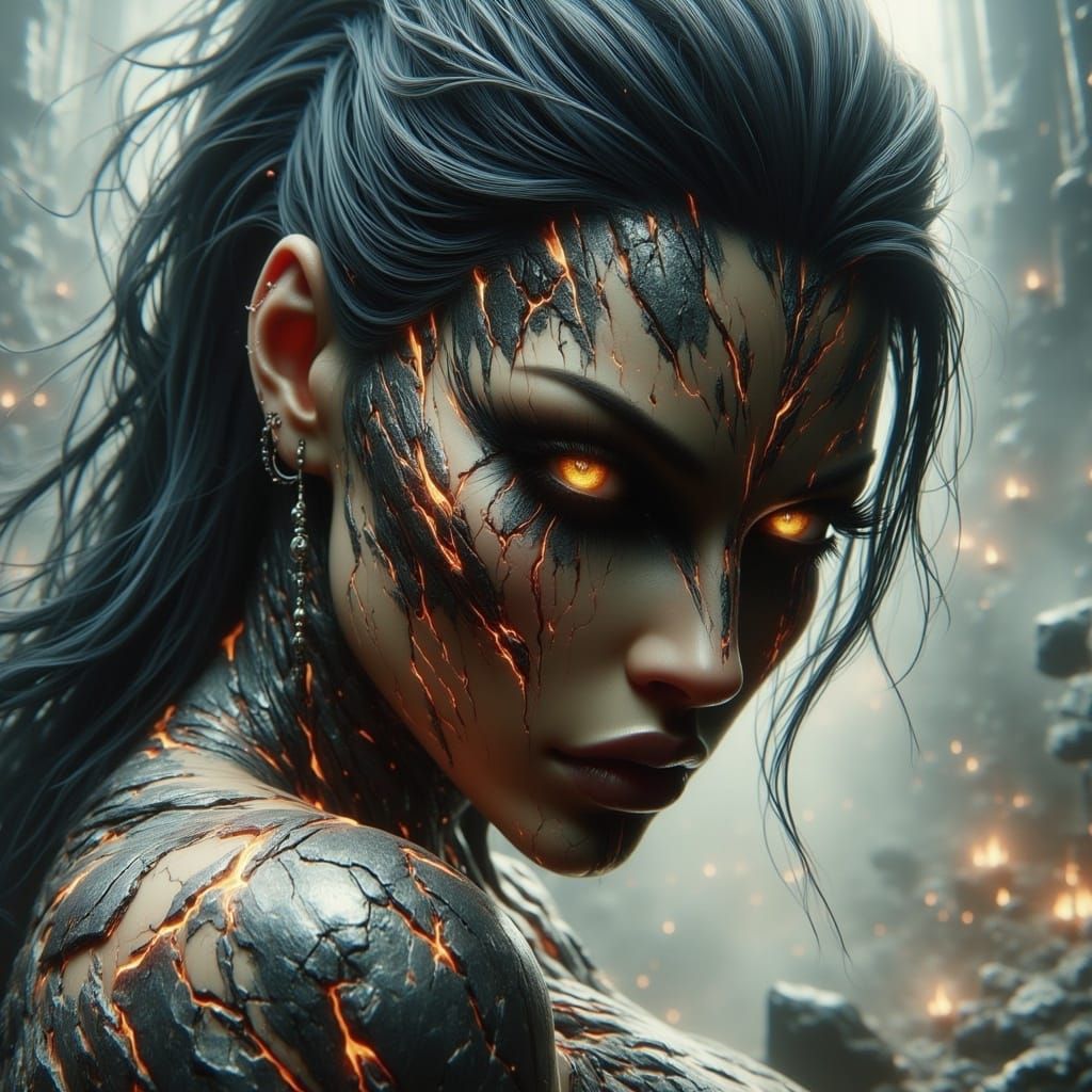 Fierce Tattooed Warrior Woman in Dark Fantasy Style