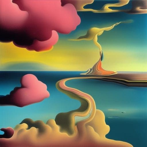 Pink Swirl Clouds in Surrealist Style