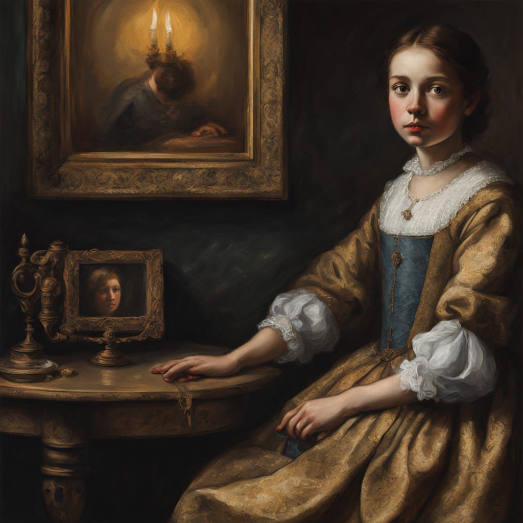 Elegant Young Woman in Baroque Oil Painting