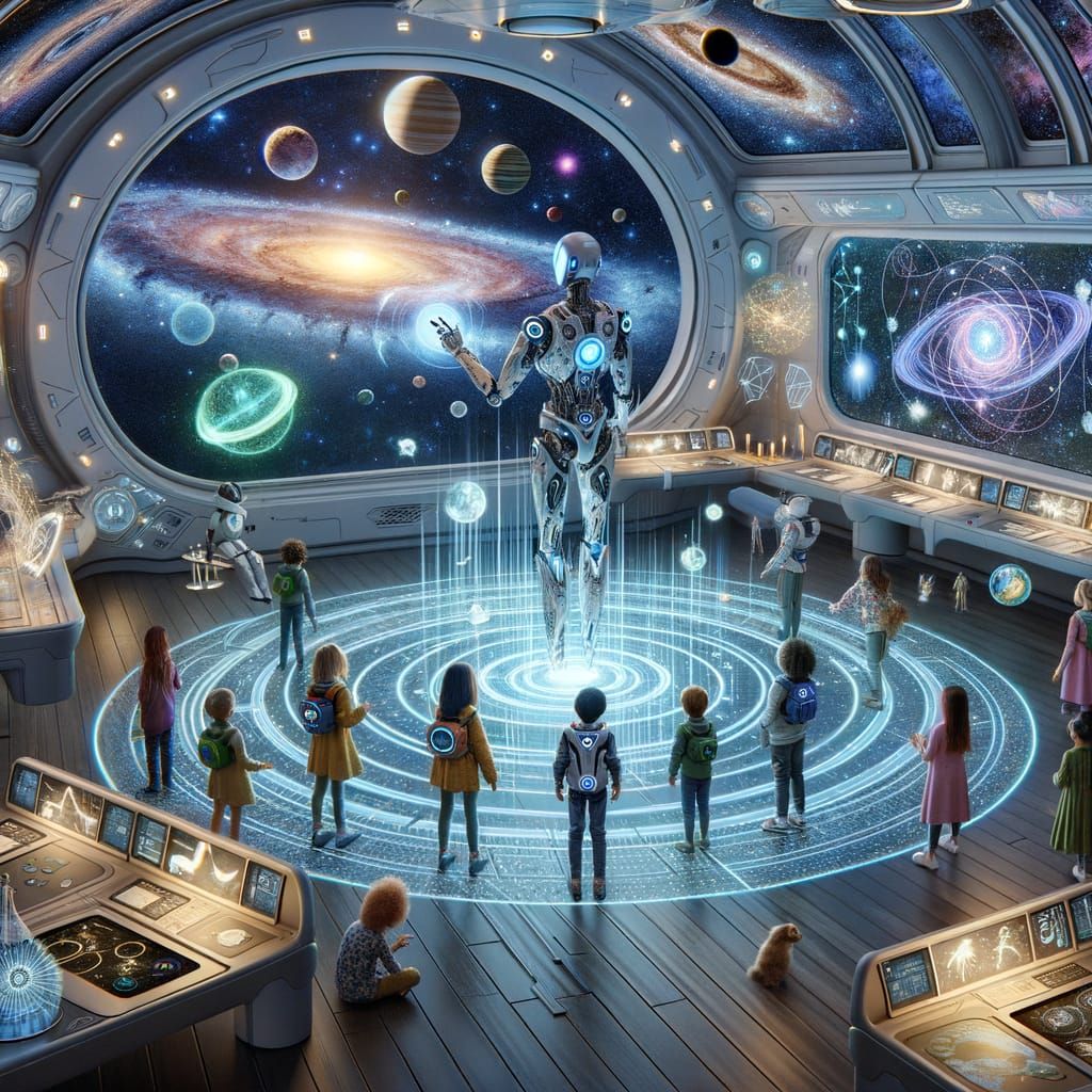 Futuristic Space Classroom with AI Teacher