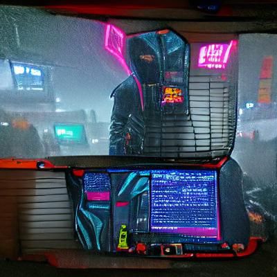 Cyberpunk Hacker Hideout in Neon Cityscape