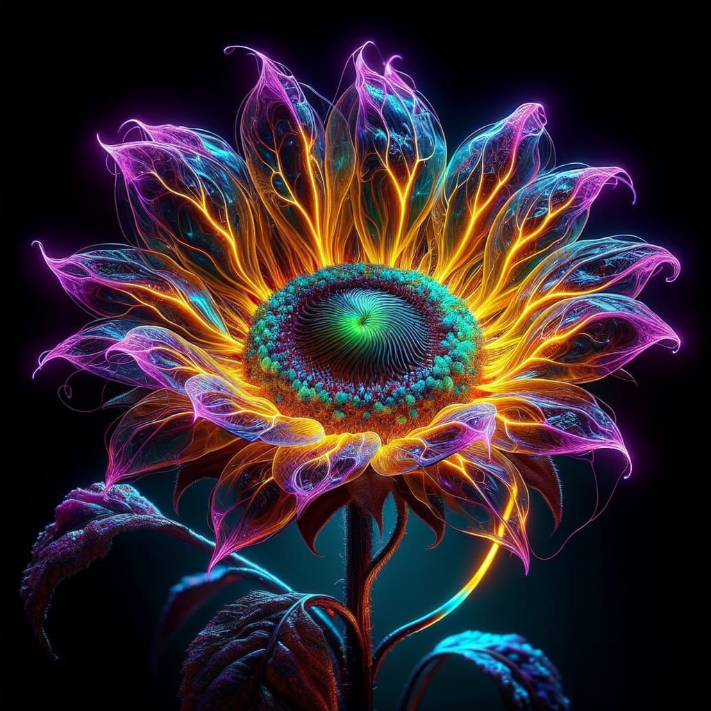 Ethereal Sunflower in Bioluminescent Bloom